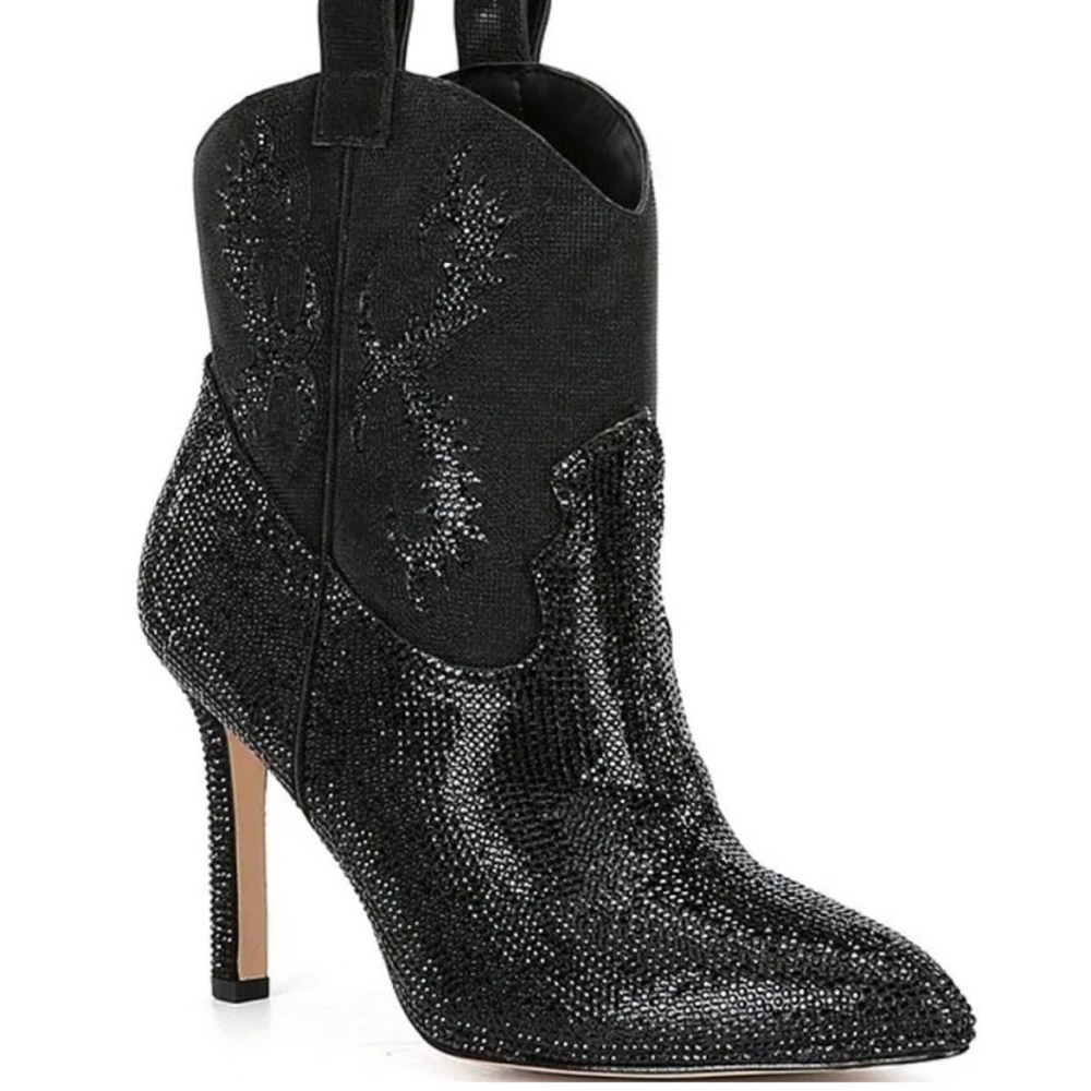 Gianni Bini Women’s Rhinestone Black Cowboy Booties Size 7.5 New W/O Box